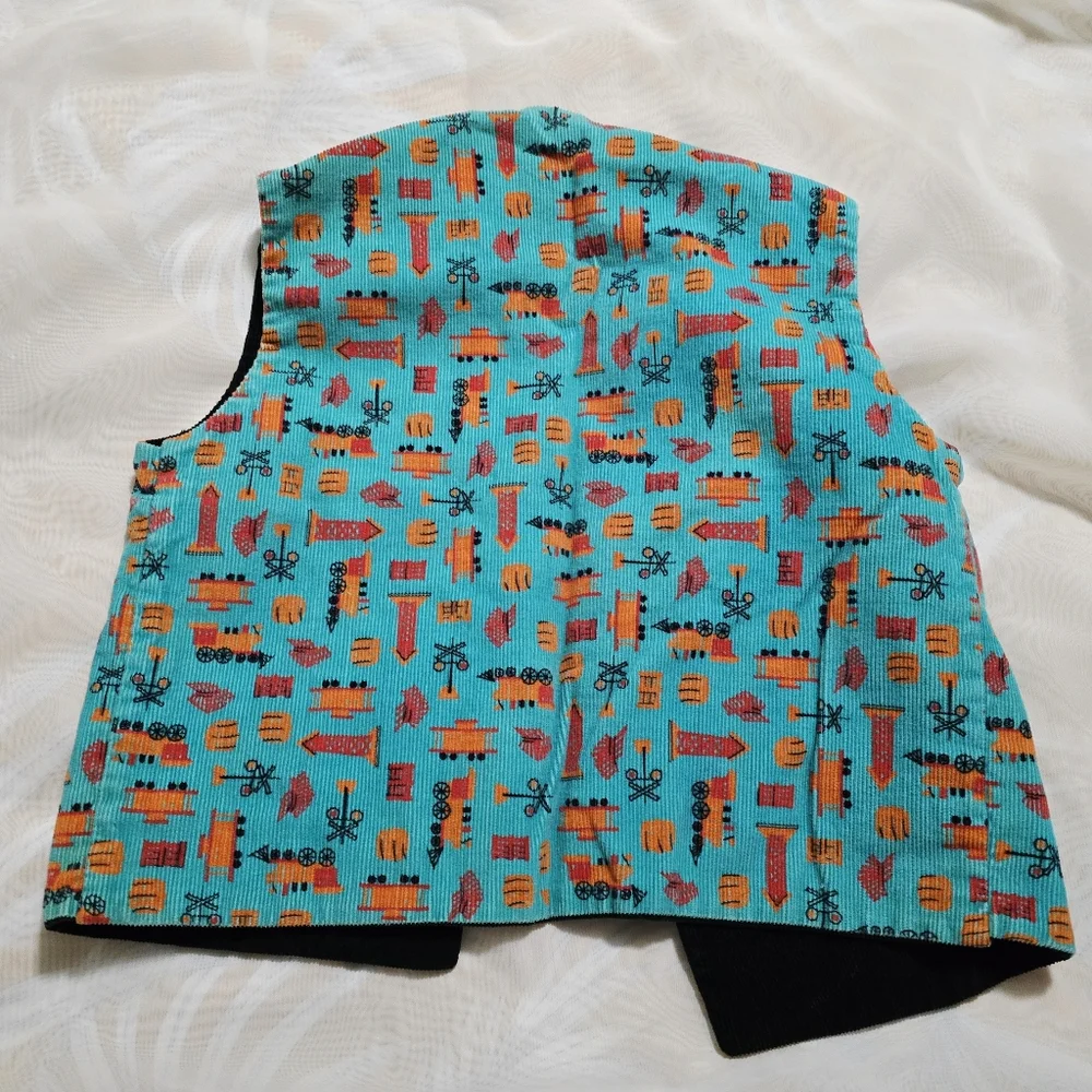 Vintage 1970s 70s Corduroy 2 Piece Vest Skirt Set Kids Childrens Trains - Picture 8 of 8